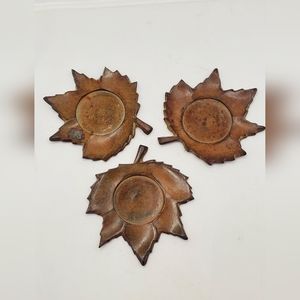 Set of 3 Cast Iron Fall Tree Leafs Tea Light Votive Candle Holder Rustic finish
